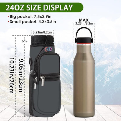 icolor Water Bottle Carrier Bag with Strap 25/32/40 oz Crossbody Bottle Holder with Phone Pocket Sling Sleeve Insulated Neoprene Water Bottle Pouch for Walking Travelling