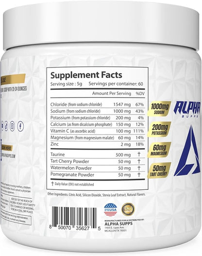 Alpha Lytes - Electrolyte Powder Daily Hydration Drink Mix - Sugar-Free, Zero Calorie Instant Formula with Trace Minerals and Antioxidants (60 Servings, Salted Watermelon Strawberry)