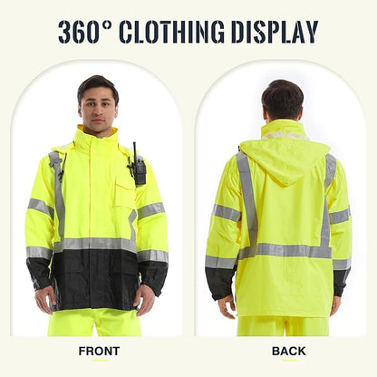 SKSAFETY Hi Vis Reflective Rain suits for Men Waterproof - High Vis Safety Rain Jacket, High Visibility Raincoat for Men