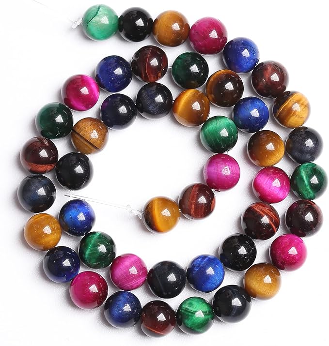 10mm 36PCS Colorful Tiger Eye Natural Stone Beads Crystal Spacer Loose Beads for Jewelry Making DIY Bracelet 1 Strand 15 inches