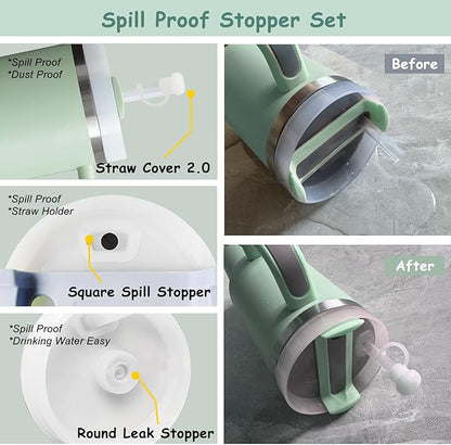 Stanley Cup Accessories Set,Including 2 Pcs 0.4in Straw Cover, 1 Silicone Spill-Proof Stopper Set of 3, 1 Cute Flowers Handle Charm, 1 Silicone Boot Fits Stanley 40&30 Oz Tumbler (Matcha Cream)