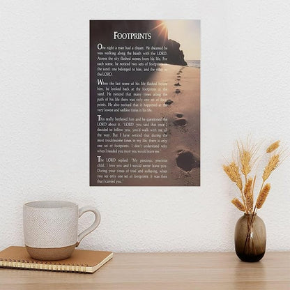 Footprints in the Sand Religious Canvas Wall Art Posters, Inspirational Beach Sunset Poem Print Poster (Unframed 24x36inch, Footprints(7))