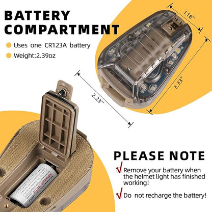 Tactical Helmet Light,4 Modes Visible LED IR Constant-on/Strobe,Waterproof Ladybird Lamp Survival Signal Light for Outdoor Sports Survival Signal Light,1*CR123A Battery Included.