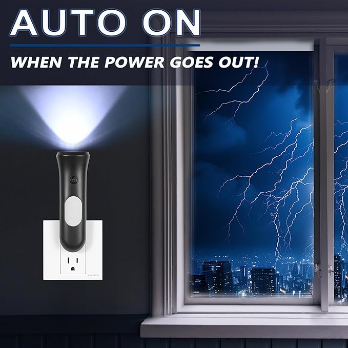 4 in 1 Emergency Lights for Home Power Failure, 2 Pcs Rechargeable LED Flashlight Plug in Wall, Automatic Turn-On Power Outage Night Light Flashlight for Hurricane Preparedness Items
