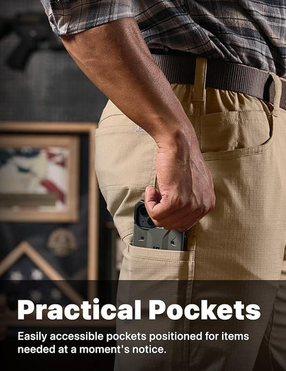 CQR Men's Flex Stretch Tactical Pants, Water Resistant Ripstop Cargo Pants, Lightweight EDC Outdoor Work Hiking Pants