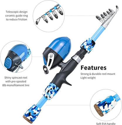 LEOFISHING 2 Set Kids Fishing Pole Set with Full Starter Kits Portable Telescopic Fishing Rod and Reel Cambos with All The Necessary Fishing Kits for Boys Girls and Youth