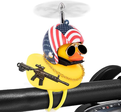 wonuu Rubber Duck Bike Bell, Squeeze Ducks with Helmet for Cycling Car Dashboard Decorations Motorcycle Bicycle Accessories