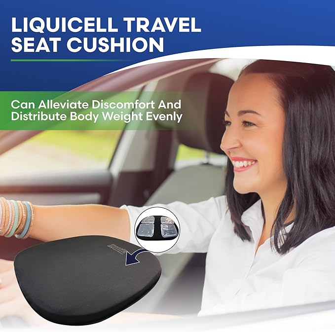 ERGO21 Travel Seat Cushion with LiquiCell Technology – Thin Orthopedic Butt Pillow for Sciatica, Tailbone, Coccyx & Back Pain – Seat Pad for Car Driving, Truck, Wheelchair, Airplane, Office, Home Use