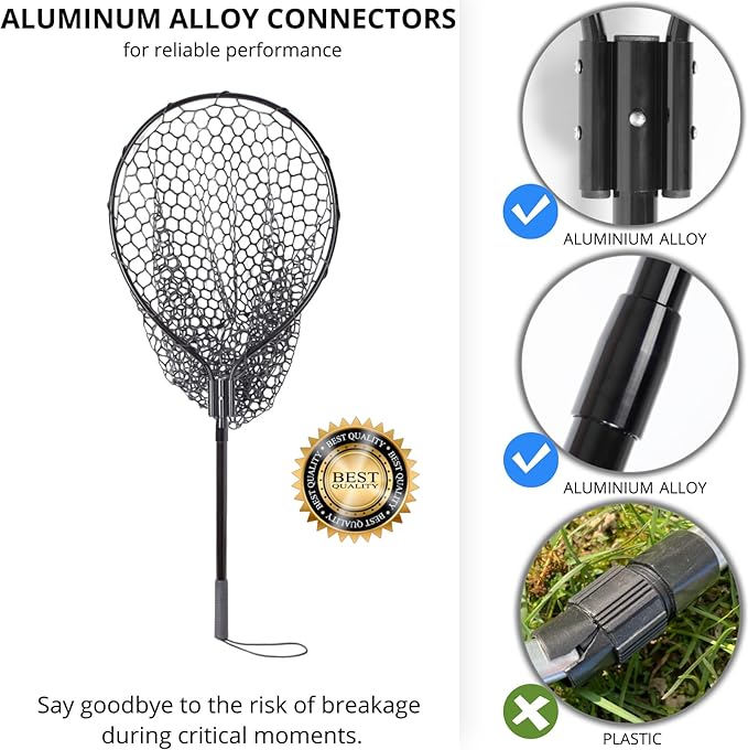 High Strength Large Landing Net - Fishing Net with Long Telescoping Handle and Soft Rubber Netting, Dip Net for Fishing, Ideal for Boat, Pier, River Angling