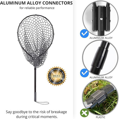 High Strength Large Landing Net - Fishing Net with Long Telescoping Handle and Soft Rubber Netting, Dip Net for Fishing, Ideal for Boat, Pier, River Angling