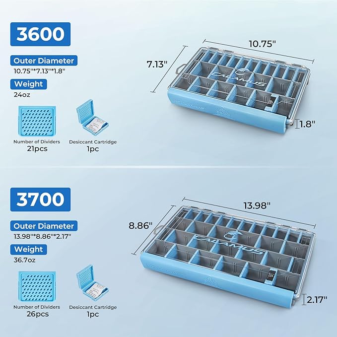Calamus DryVault Waterproof Tackle Box, Sturdy 3700 Tackle Trays, Fishing Tackle Box Organizer With Removable Dividers, Lure Box and Terminal Tackle Storage