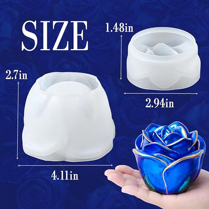 Epoxy Resin Storage Box Silicone Molds Rose Shape Candle Jar with Lid Concrete Mould Cement Planter Candle Vessels Candlestick Craft Gift Mold Resin Jar Molds Jewelry Container Flowerpot Casting Mould