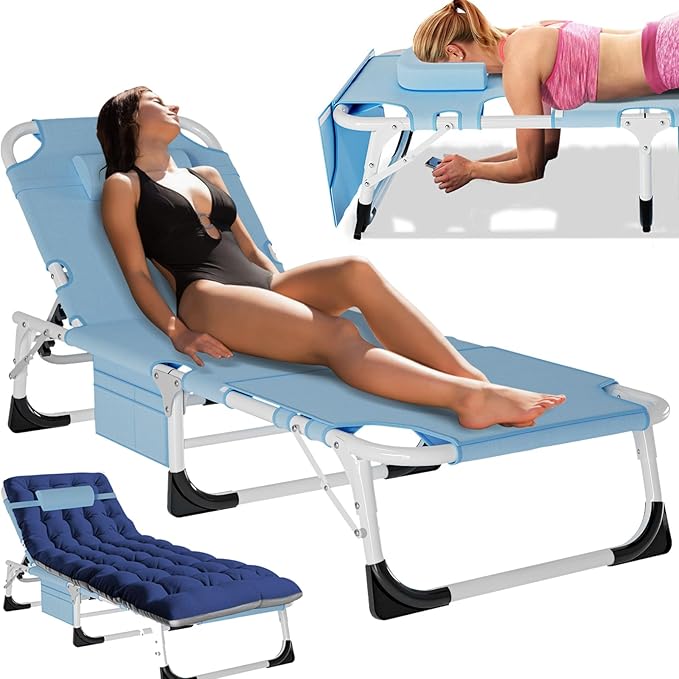 MOPHOTO Tanning Chair, Outdoor Sunbathing Lounge Chair 5-Position, Folding Chaise Lounger, Sun Tanning Lounger with Face Hole, Perfect for Pool Beach Patio