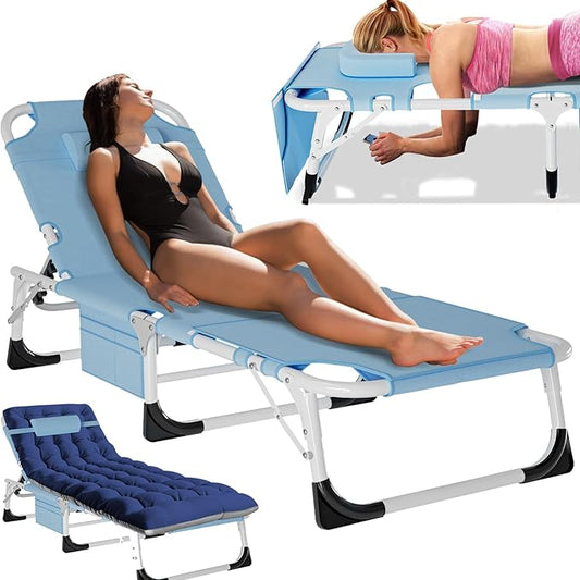 MOPHOTO Tanning Chair, Outdoor Sunbathing Lounge Chair 5-Position, Folding Chaise Lounger, Sun Tanning Lounger with Face Hole, Perfect for Pool Beach Patio