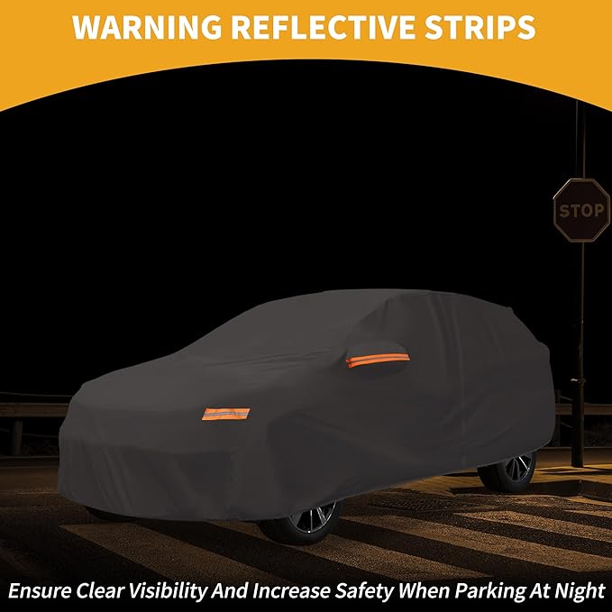 Universal Car Cover Waterproof All Weather 190T-PU, UV Sun Rain Protection, Fits for SUV Length 182"-190", with Left Side Zipper, Silver Tone