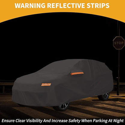 Universal Car Cover Waterproof All Weather 190T-PU, UV Sun Rain Protection, Fits for SUV Length 182"-190", with Left Side Zipper, Silver Tone