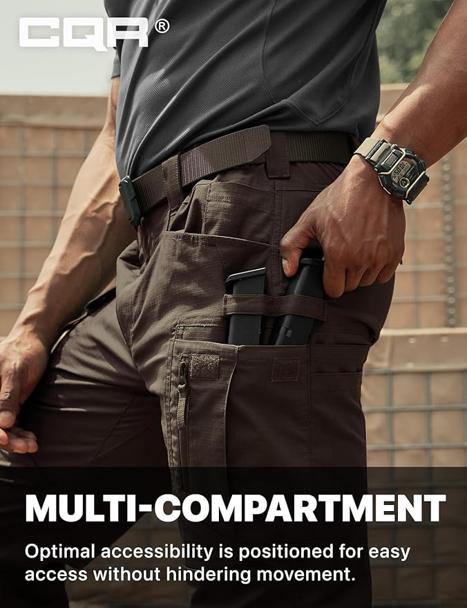CQR Men's Flex Stretch Tactical Pants, Water Resistant Ripstop Cargo Pants, Lightweight EDC Outdoor Work Hiking Pants
