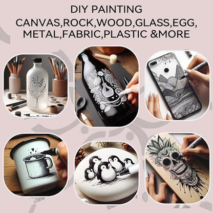 TRANSON 8 Pack Black Bold and Fine Dual-tip Acrylic Paint Marker for DIY Glass Canvas Wood Leather Ceramic Rock Painting