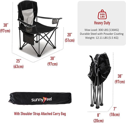 SUNNYFEEL Oversized Folding Camping Chair 2 Pack 500 LBS Heavy Duty Lawn Chairs for Adults Black Portable Folding with Armrest, Cup Holder, Pocket ＆Bag for Outdoor Camping/Beach/Travel/Picnic/Fishing