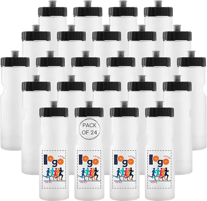50 Strong Bulk Water Bottles | 24 Pack Sports Bottle | 22 oz. BPA-Free Easy Open with Pull Top Cap | Made in USA | Reusable Plastic Water Bottles for Adults & Kids | Top Rack Dishwasher Safe