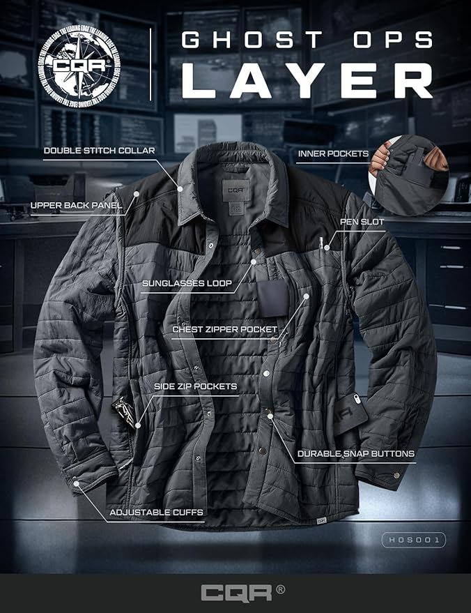 CQR Men's Lightweight Insulated Jacket, Windproof Packable Water Resistant Warm Active Coat for Hiking Work Outdoor Tactical