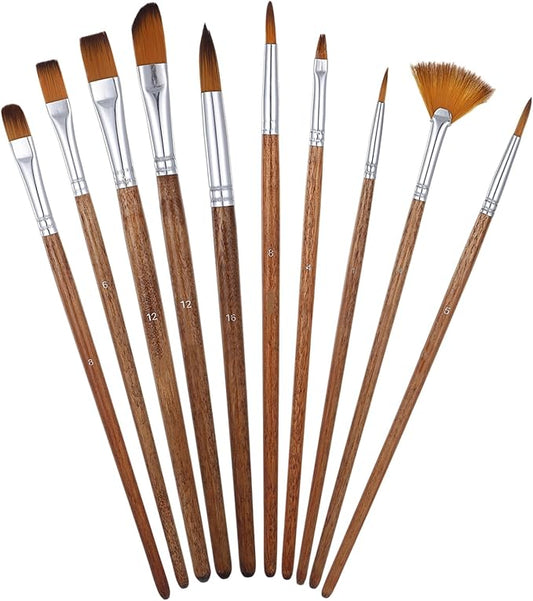 10 PCS Artist Watercolor Paint Brushes, Wooden Art Painting Brush Assorted Set Professional Artist Paint Brush Set Different Sizes Detail Paints Brushes for Watercolor Acrylic Gouache Ink Tempera