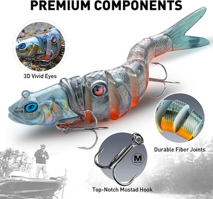 Handing Swimbaits for Bass Pike Walleye, 3 Pieces Lifelike Multi-Jointed Fishing Lures with Mustad Hooks, Fishing Bait for Freshwater and Saltwater