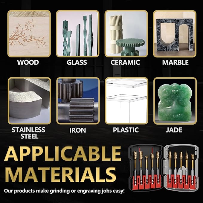 CATITO 10 Pcs 1/4" Carbide Burr Set, 1/4" Quick-Change Shank, Die Grinder Bits for Metal, Wood, Stone, Compatible with Most Rotary Tools