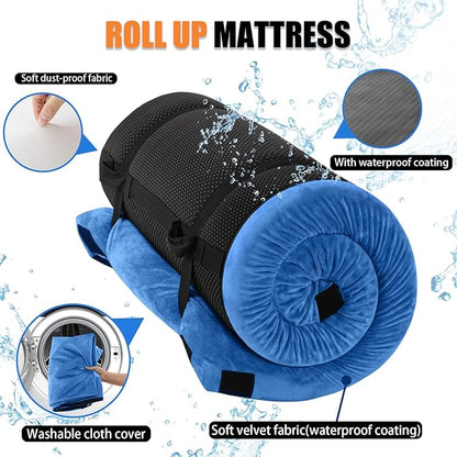 Sleeping Pad,3-inch Thick Memory Foam Camping Mattress,Portable Roll-Up Mat for Car/Tent/Floor/Cot/Travel,Comfortable Pad for Guests Sleepover