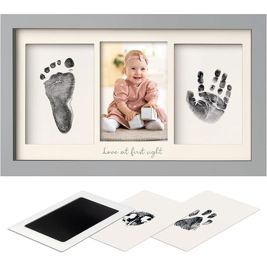 Inkless Baby Hand and Footprint Kit Boy, Girl - No Mess Ink Pad for Handprint, Clean Touch Dog Paw Print Kit, Personalized Baby Shower Gifts, Nursery Newborn Keepsake Frame (Cloud Gray)