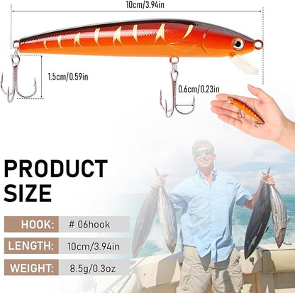 Fishing Lures Kit with Organizer Box, Mixed Including Minnow Popper Crank VIB Pencil Baits with Hooks for Saltwater Freshwater, Fishing Lure kit Gift for Family Fishing Beginner and Pros