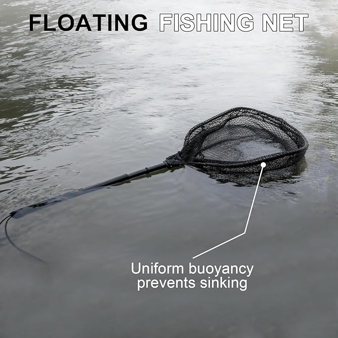 Floating Fishing Net, Foldable for Easy Storage, Retractable, Ideal for Bass, Trout, Kayak & Boat Fishing, Easy Catch & Release