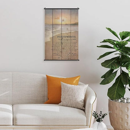 Footprints in the Sand Religious Canvas Wall Art Posters, Inspirational Beach Sunset Poem Print Poster (Black Axis 16x24inch, Footprints(1))