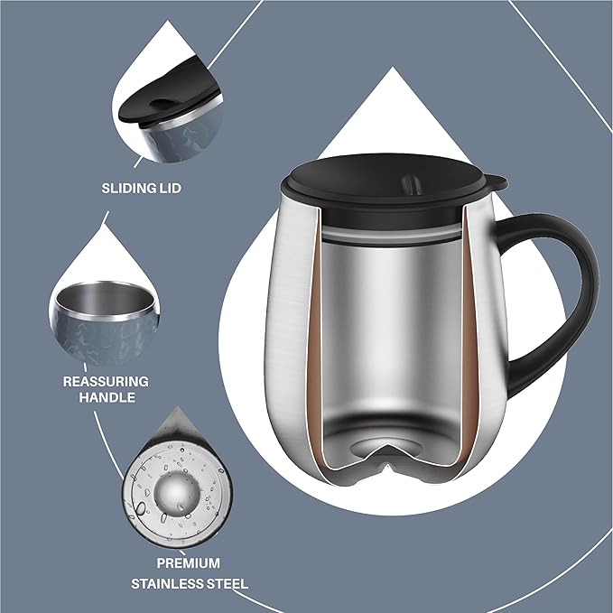 Ideus 16 oz Insulated Coffee Mug with Handle and Lid, Double Wall Stainless Steel Vacuum Thermal Coffee Mug, Travel Coffee Cup Thermal Cup for Home and Office, Leopard Gray