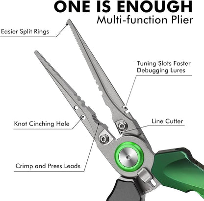 TRUSCEND Lockable Handy Fishing Pliers with Innovative Ergonomic Handle, Saltwater Corrosion Resistant Teflon Coated Fishing Tool, Multi-Function Fishing Gear with Mo-V Cutter