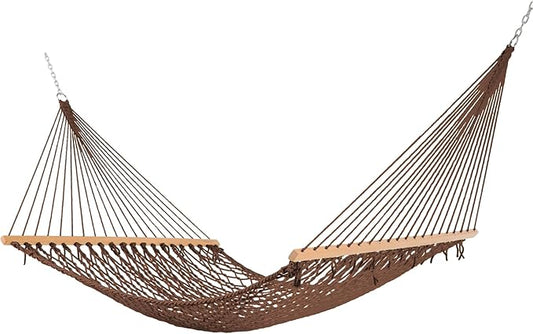 Castaway Living 13 ft. Double Traditional Hand Woven Antique Brown Polyester Rope Hammock – 2-Person, 450 lb Capacity, Free Extension Chains & Tree Hooks, Designed in The USA