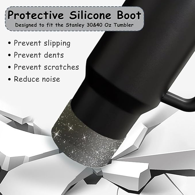 Stanley Cup Accessories Set,Including 2 Pcs 0.4in Straw Cover, 1 Silicone Spill-Proof Stopper Set of 3, 1 Cute Rose Handle Charm, 1 Silicone Boot Fits Stanley 40&30 Oz Tumbler (Black 2.0)