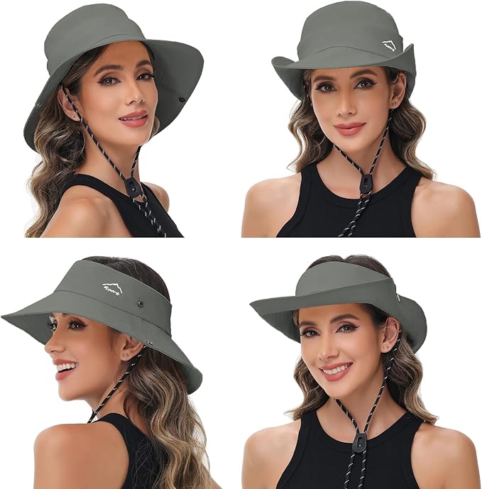 Sun Hats for Women Bucket Hat UV Protection Fishing Hat Wide Brim Safari Hats 2 in 1 Zip-Off Sun Visor Hats UPF 50+