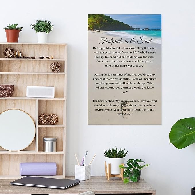 Footprints in the Sand Religious Canvas Wall Art Posters, Inspirational Beach Sunset Poem Print Poster (Unframed 16x24inch, Footprints(4))