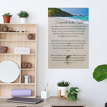 Footprints in the Sand Religious Canvas Wall Art Posters, Inspirational Beach Sunset Poem Print Poster (Unframed 16x24inch, Footprints(4))