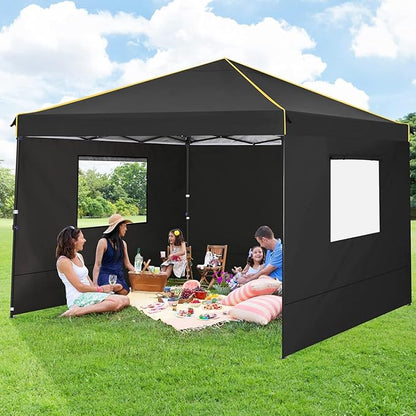 10x10 Pop Up Canopy Tent with 4 Sidewalls and Mesh Windows 2.0, Waterproof Commercial Instant Gazebo Tent Outdoor Canopy Tents for Party/Exhibition/Picnic with Carry Bag,4 Stakes & Ropes (Black)