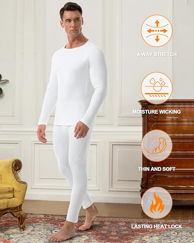 Runhit Mens Thermal Underwear Set：Fleece Lined Long Johns for Men Thermal Shirts and Pants Base Layer Cold Weather Thermals