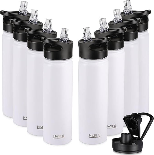 HASLE OUTFITTERS Insulated Water Bottle 22 oz Double Wall Stainless Steel Water Bottle Wide Mouth with Straw Lid & Spout Lid Keeps Cold or Hot(White,8)