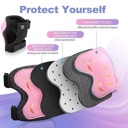 Kids/Youth/Adult Knee Pads Elbow Pads with Wrist Guards Protective Gear Set 6 Pack for Roller Skating Skateboard Cycling Skating Bike Scooter Riding Sports