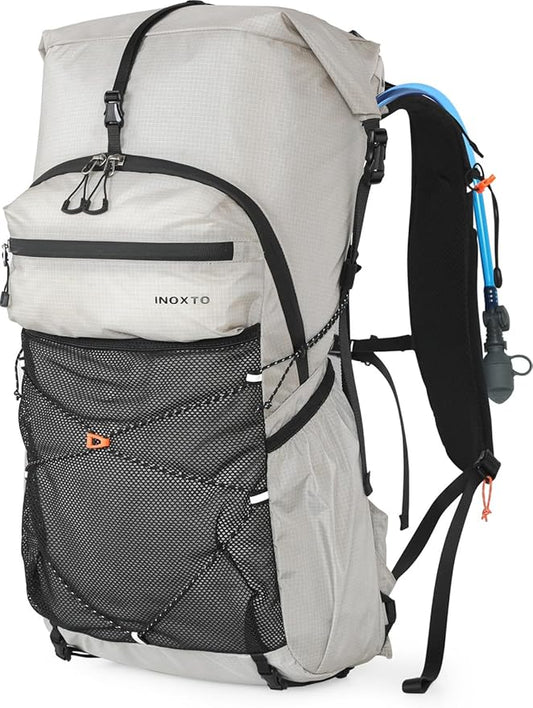 Hiking Backpack for Men and Women, 30L Waterproof Camping Backpack with 3L Water Bladder and Rain Cover, Lightweight Outdoor Sport Travel Daypack Rucksack for Climbing Cycling (Light gray)