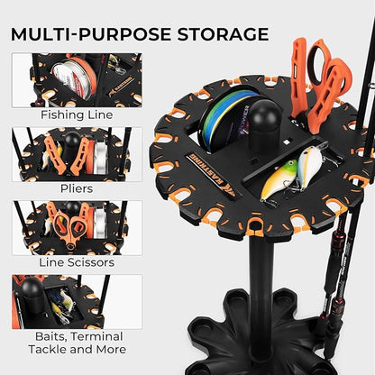 KastKing V16 Fishing Rod Rack With Rotating Base- Fishing Pole Rack Holds Up to 16 Fishing Rods or Combos, Lightweight and Durable ABS Construction, Space-Saving Fishing Rod Holders for Garage