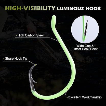 Goture Catfish Rig Making Kit,301pcs Catfishing Tackle with Luminous Fishing Hook Swivel Sinker Weights Rattle Float Bobber Stoppers,Catfish Rigs Accessories with 3600 Tackle Box,Gifts for Men