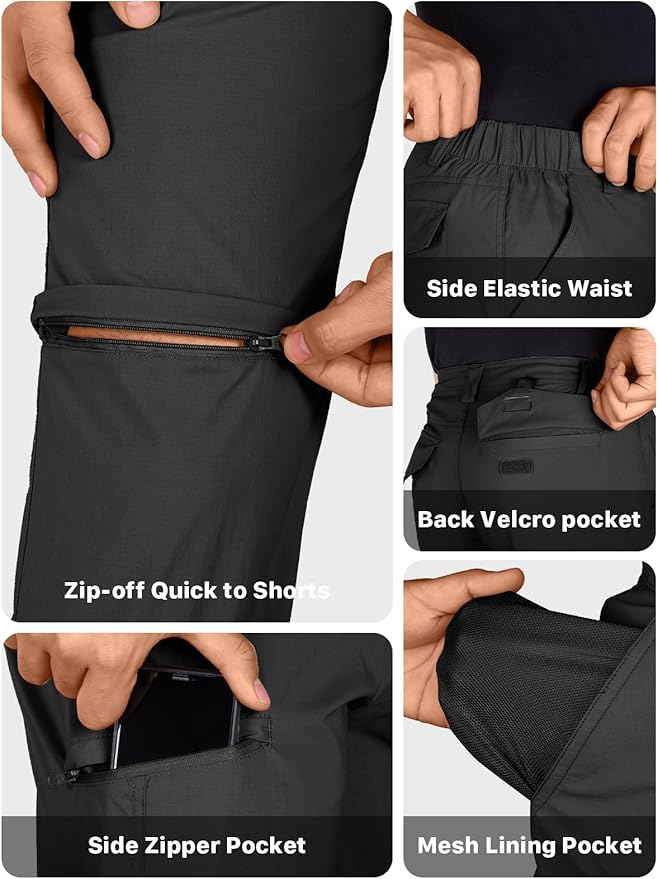 FREE SOLDIER Men's Outdoor Convertible Hiking Pants with Belt Lightweight Quick Dry Tactical Cargo Pants Nylon Spandex