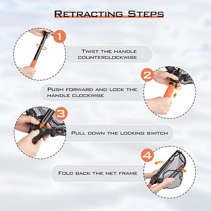 KastKing Brutus Fishing Net, Foldable Extendable Fish Landing Net, Lightweight & Portable Fishing Net with Soft EVA Foam Handle, Holds up to 44lbs/20KG, Fish-Friendly Mesh for a Safe Release