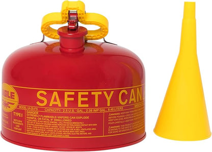 Eagle 2.5 Gallon Type I Red Safety Gas Can for Gasoline with Flame Arrester, Self-Closing Lid, and F-15 Funnel, Made in the USA, Galvanized Steel Flammable Storage Can, UI25FS
